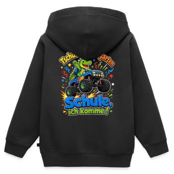 Tschuess Kindergarten Schule Ich Komme Dino Truck  - Kinder Premium Organic Zip Hoodie - Schwarz - Hinten - AI Model Kid Male (0cm)