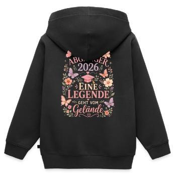 Kita Abgänger 2026 mit Blumen und Schmetterlingen - Kinder Premium Organic Zip Hoodie - Schwarz - Hinten - AI Model Kid Male (0cm)