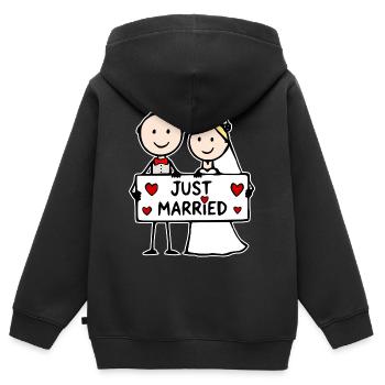 Hochzeitspaar Cartoon just married - Kinder Premium Organic Zip Hoodie - Schwarz - Hinten - AI Model Kid Male (0cm)