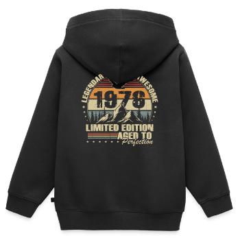 Cadeau d’anniversaire pour le 50e anniversaire 1976 Vintage Retro - Sweat Premium à capuche zippé enfant bio - noir - Dos - AI Model Kid Male (0cm)