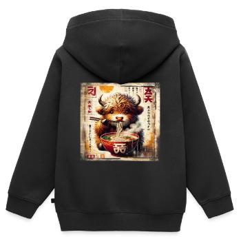 Highland Cow Ramen Vintage Poster Style - Kinder Premium Organic Zip Hoodie - Schwarz - Hinten - AI Model Kid Male (0cm)