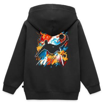 Fußball - Kinder Premium Organic Zip Hoodie - Schwarz - Hinten - AI Model Kid Male (0cm)