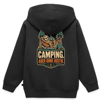 Faultier Camping Ohne Hektik Shirt - Kinder Premium Organic Zip Hoodie - Schwarz - Hinten - AI Model Kid Male (0cm)