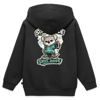 Douceur à l’extérieur, acier à l’intérieur – Koala Streetart - Sweat Premium à capuche zippé enfant bio - noir - Dos - AI Model Kid Male (0cm)