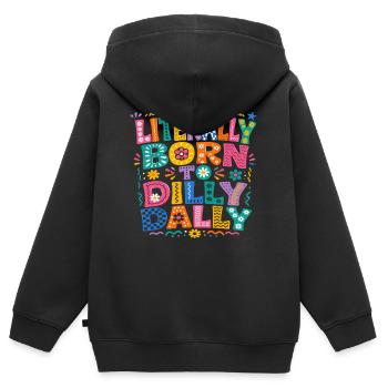 Born To Dilly Dally Humour Flemme Rétro - Sweat Premium à capuche zippé enfant bio - noir - Dos - AI Model Kid Male (0cm)