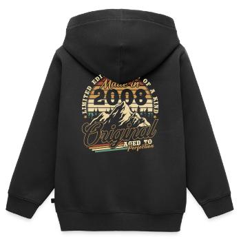 Cadeau d’anniversaire vintage vintage 2008 rétro - Sweat Premium à capuche zippé enfant bio - noir - Dos - AI Model Kid Male (0cm)