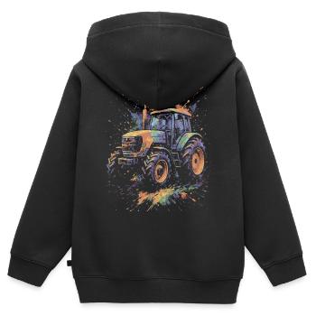 Tracteur Agricole Multicolore Splash Art - Sweat Premium à capuche zippé enfant bio - noir - Dos - AI Model Kid Male (0cm)