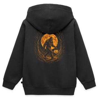 Halloween, Bigfoot, Lune, Citrouille - Sweat Premium à capuche zippé enfant bio - noir - Dos - AI Model Kid Male (0cm)