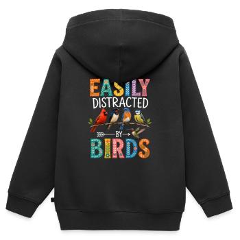 Facilement distrait par les oiseaux - Sweat Premium à capuche zippé enfant bio - noir - Dos - AI Model Kid Male (0cm)