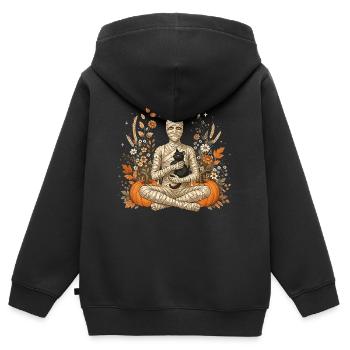 Halloween, Mumie, Schwarze Katze - Kinder Premium Organic Zip Hoodie - Schwarz - Hinten - AI Model Kid Male (0cm)