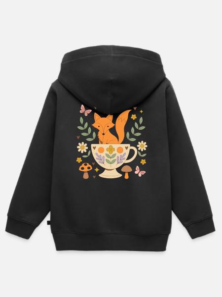 Cozy Fox Teacup - Kinder Premium Organic Zip Hoodie - Schwarz