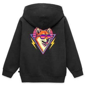 80er Shiba Inu Retro Kawaii Doge - Kinder Premium Organic Zip Hoodie - Schwarz - Hinten - AI Model Kid Male (0cm)