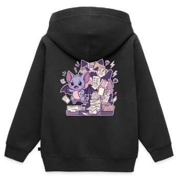 Süße Fledermaus und ein Berg Papierkram - Kinder Premium Organic Zip Hoodie - Schwarz - Hinten - AI Model Kid Male (0cm)
