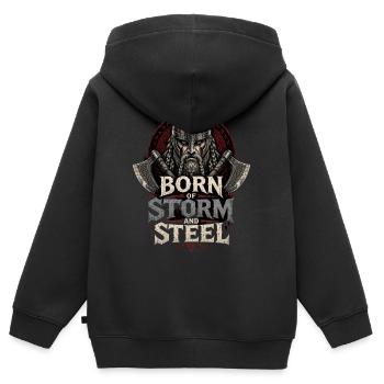 Born Of Storm And Steel - Kinder Premium Organic Zip Hoodie - Schwarz - Hinten - AI Model Kid Male (0cm)