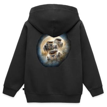 Springspinnen Winternacht Kawaii Chibi Wolfmond  - Kinder Premium Organic Zip Hoodie - Schwarz - Hinten - AI Model Kid Male (0cm)