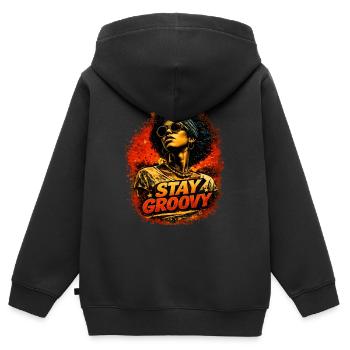Stay Groovy – Retro Soul Style - Kinder Premium Organic Zip Hoodie - Schwarz - Hinten - AI Model Kid Male (0cm)