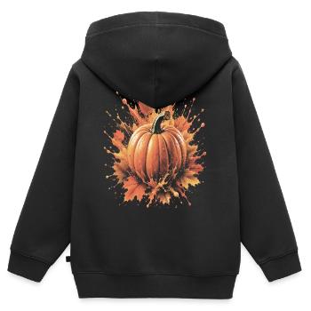 Kürbis-Herbst-Spritzkunst Ahornblatt - Kinder Premium Organic Zip Hoodie - Schwarz - Hinten - AI Model Kid Male (0cm)