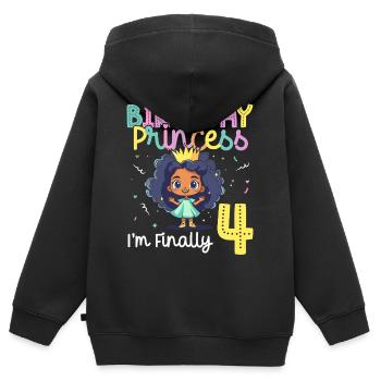 Fille noire pour son 4e anniversaire, Princesse - Sweat Premium à capuche zippé enfant bio - noir - Dos - AI Model Kid Male (0cm)