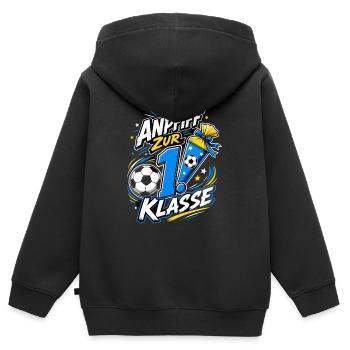 Anpfiff Zur 1. Klasse - Kinder Premium Organic Zip Hoodie - Schwarz - Hinten - AI Model Kid Male (0cm)