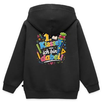 1. Klasse Ich Bin Dabei - Kinder Premium Organic Zip Hoodie - Schwarz - Hinten - AI Model Kid Male (0cm)