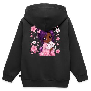 Schwarzes Mädchen Japanische - Kinder Premium Organic Zip Hoodie - Schwarz - Hinten - AI Model Kid Male (0cm)