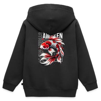 Awaken Koi Fish: Japanese Streetwear - Kinder Premium Organic Zip Hoodie - Schwarz - Hinten - AI Model Kid Male (0cm)