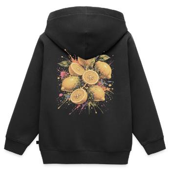 Lemon Yellow Citrus Multicolor Splash Art - Kids Premium Organic Zip-up Hoodie - black - Back - AI Model Kid Male (0cm)