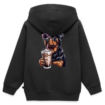 Rottweiler Eiskaffee - Kinder Premium Organic Zip Hoodie - Schwarz - Hinten - AI Model Kid Male (0cm)