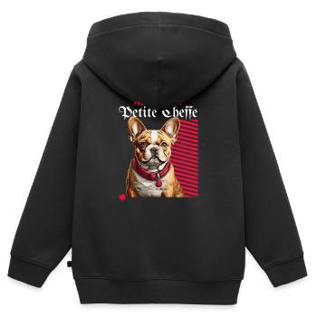 Petite Cheffe Frenchie Power - Kinder Premium Organic Zip Hoodie - Schwarz - Hinten - AI Model Kid Male (0cm)