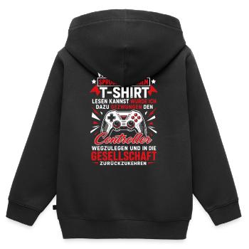 Controller Gamer Spruch Zocker - Kinder Premium Organic Zip Hoodie - Schwarz - Hinten - AI Model Kid Male (0cm)