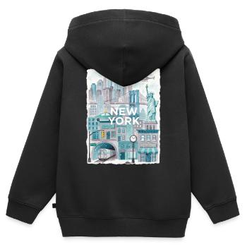 New York City Watercolor Skyline - Kinder Premium Organic Zip Hoodie - Schwarz - Hinten - AI Model Kid Male (0cm)