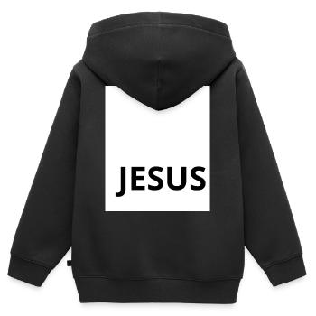 JESUS - Kinder Premium Organic Zip Hoodie - Schwarz - Hinten - AI Model Kid Male (0cm)