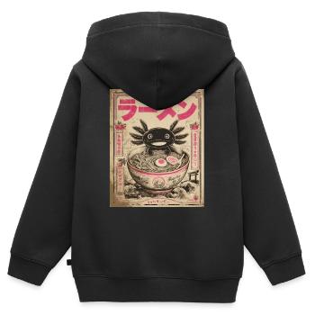 Axolotl, Ramen, Japanische Nudeln, Kawaii, Anime - Kinder Premium Organic Zip Hoodie - Schwarz - Hinten - AI Model Kid Male (0cm)