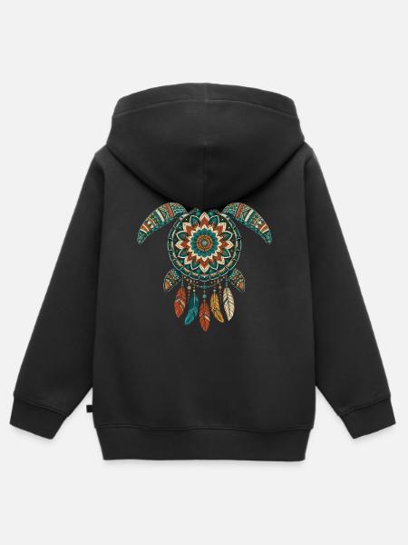 Tortue De Mer Mandala Attrape Rêves Boho - Premium børne zip-hættetrøje økologisk - sort