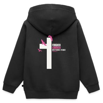 FORGIVEN Kreuz Tauben Pink Weiß Vers - Kinder Premium Organic Zip Hoodie - Schwarz - Hinten - AI Model Kid Male (0cm)