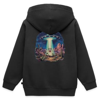 Disc Golf Korb UFO Wüste Retro Vintage Sci-Fi Moti - Kinder Premium Organic Zip Hoodie - Schwarz - Hinten - AI Model Kid Male (0cm)