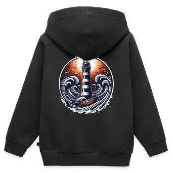 Leuchtturm - Kinder Premium Organic Zip Hoodie - Schwarz - Hinten - AI Model Kid Male (0cm)