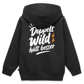 Doppelt Wild hält besser – Spruch für Paare - Kinder Premium Organic Zip Hoodie - Schwarz - Hinten - AI Model Kid Male (0cm)