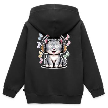 Musik Katze - Kinder Premium Organic Zip Hoodie - Schwarz - Hinten - AI Model Kid Male (0cm)