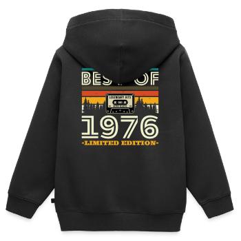 1976 Vintage Rétro Cadeau D’anniversaire - Sweat Premium à capuche zippé enfant bio - noir - Dos - AI Model Kid Male (0cm)