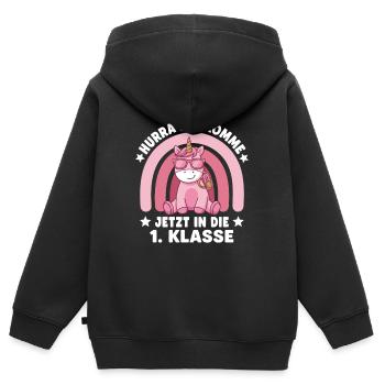 1. Klasse Einhorn Schulstart Einschulung - Kinder Premium Organic Zip Hoodie - Schwarz - Hinten - AI Model Kid Male (0cm)