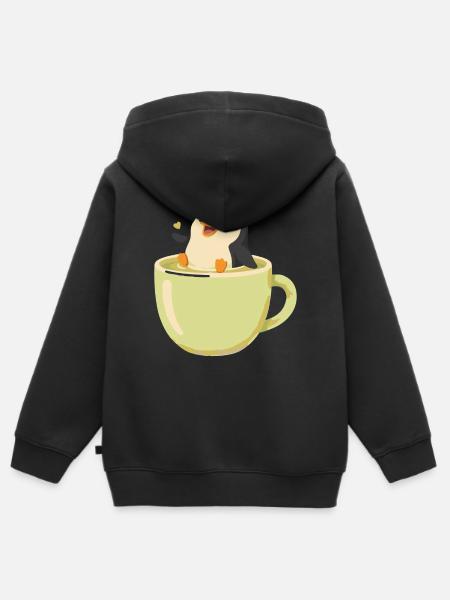 Niedlicher Pinguin In Einer Teetasse - Kinder Premium Organic Zip Hoodie - Schwarz
