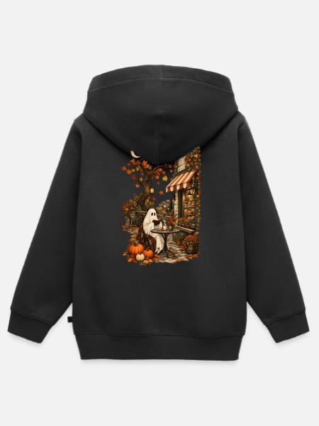 Herbst Geist Café Halloween - Kinder Premium Organic Zip Hoodie - Schwarz