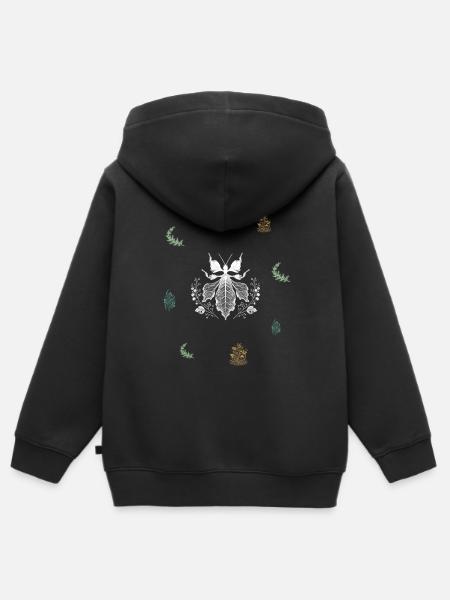 Blattinsekt & Wacholder - Botanische Kunst - Kinder Premium Organic Zip Hoodie - Schwarz