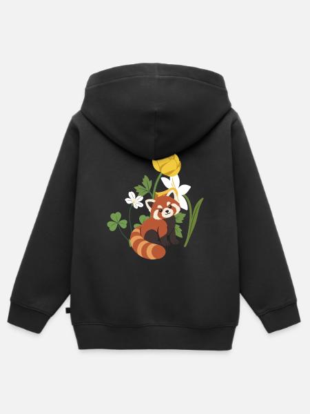 Roter Panda · Blumen · Natur - Kinder Premium Organic Zip Hoodie - Schwarz
