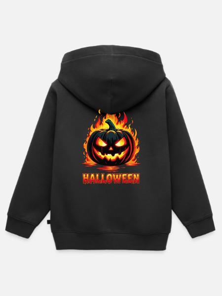 Inferno Kürbis Kürbis-Laterne - Kinder Premium Organic Zip Hoodie - Schwarz