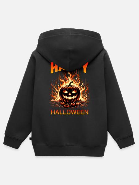 Happy Halloween Pumpkin Fire - Kinder Premium Organic Zip Hoodie - Schwarz