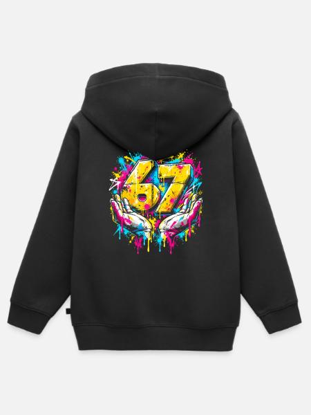 6 7 Meme Neon Graffiti Splash - Kinder Premium Organic Zip Hoodie - Schwarz
