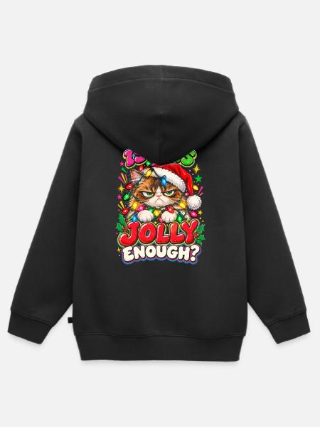 Grimmiger Weihnachtskater mit Lichtern - Kinder Premium Organic Zip Hoodie - Schwarz
