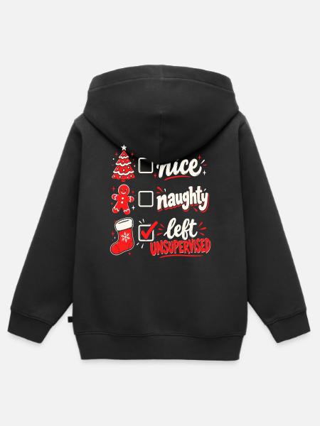 Links unbeaufsichtigt – Nett oder frech - Kinder Premium Organic Zip Hoodie - Schwarz